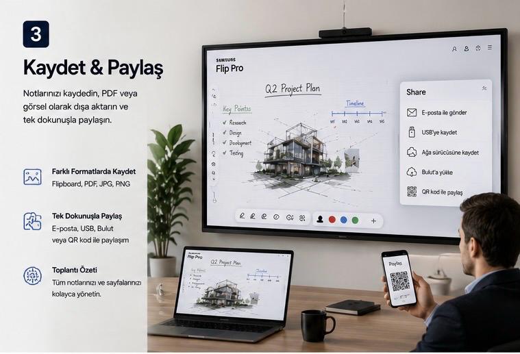 Samsung Flip Pro ders notlarını kaydetme ve dijital paylaşım