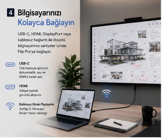 Samsung Flip Pro eğitim ekranına kolay dizüstü bilgisayar bağlantısı
