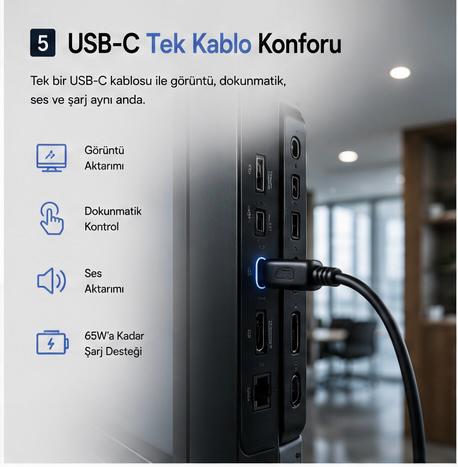 Samsung Flip Pro interaktif ekran USB-C tek kablo bağlantı noktası